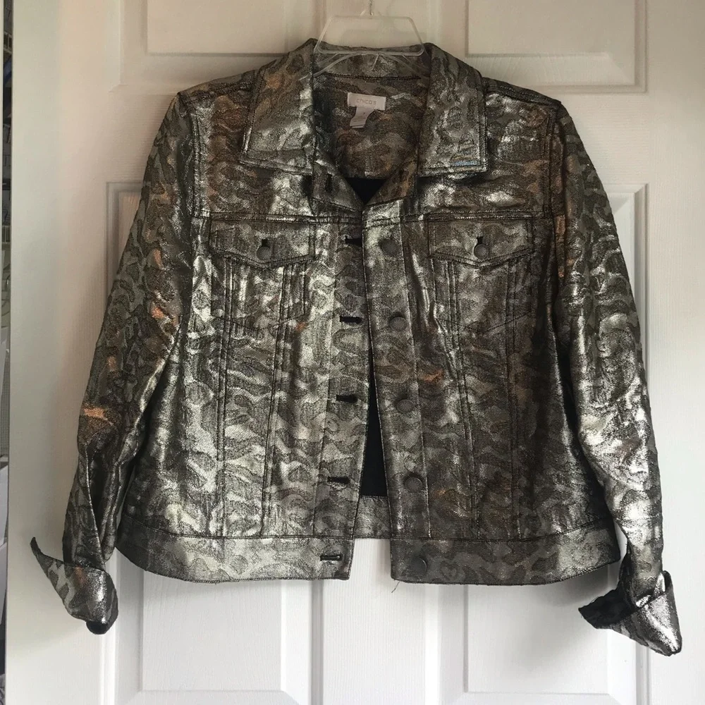 Chico’s size 1 black and gold short jacket. - Picture 7 of 8